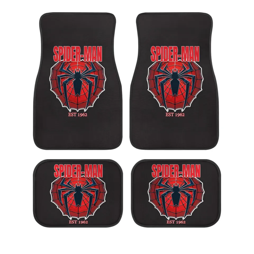 Spider-Man Car Floor Mats 4-Piece Set Red Web Interior for Marvel Fans