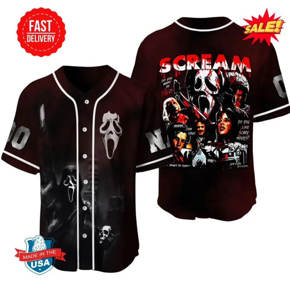 Spooky Custom Ghostface Halloween Baseball Jersey
