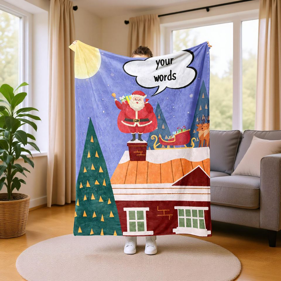 Custom Name Christmas Blanket, Festive Holiday Throw for Family Gift