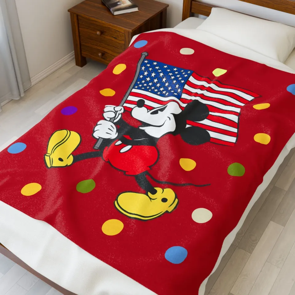 Mickey Mouse Americana Flag Plush Blanket, Cozy Throw, Kids Blanket