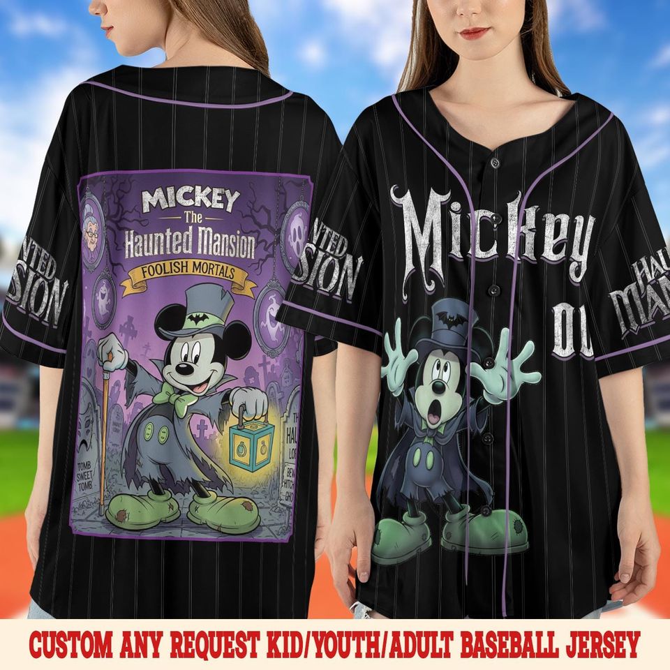 Halloween Mickey Haunted Mansion Baseball Jersey, Hitchhiking Ghosts Shirt