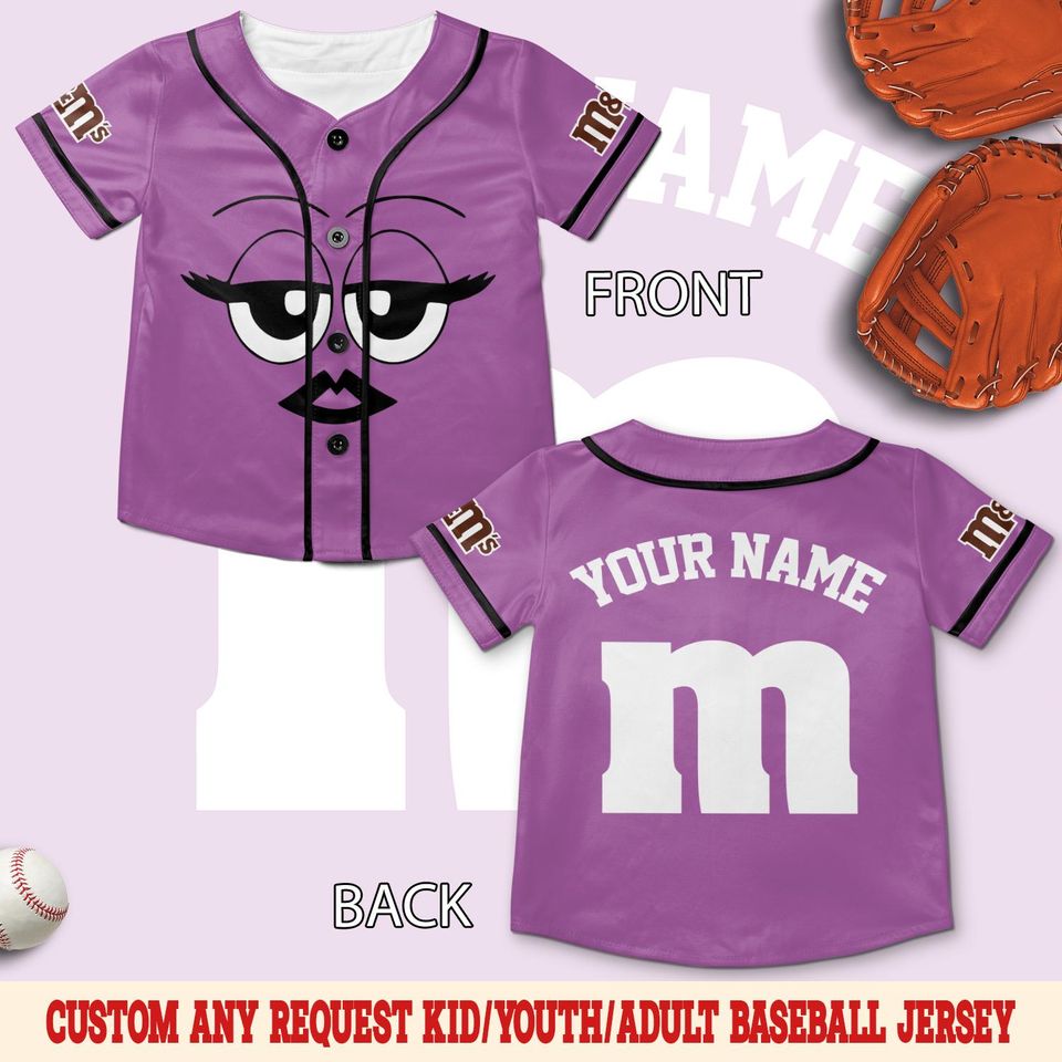 personalized m m candy halloween baseball jersey, m and m birthday baseball jersey