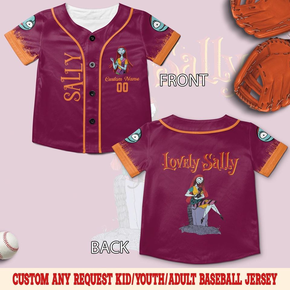 Custom Sally Nightmare Halloween Baseball Jersey, Sally Nightmare Before Christmas Jersey