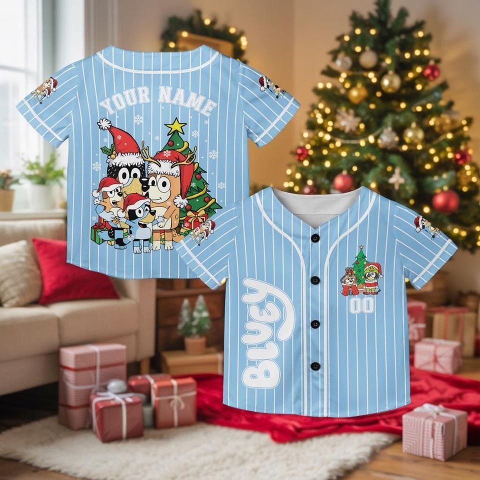 Custom BlueyDad Christmas Baseball Jersey: Personalized Birthday Gift