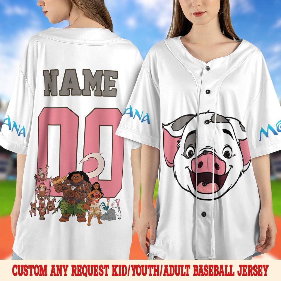 Personalized Pua And Hei Hei Kakamora Baseball Jersey