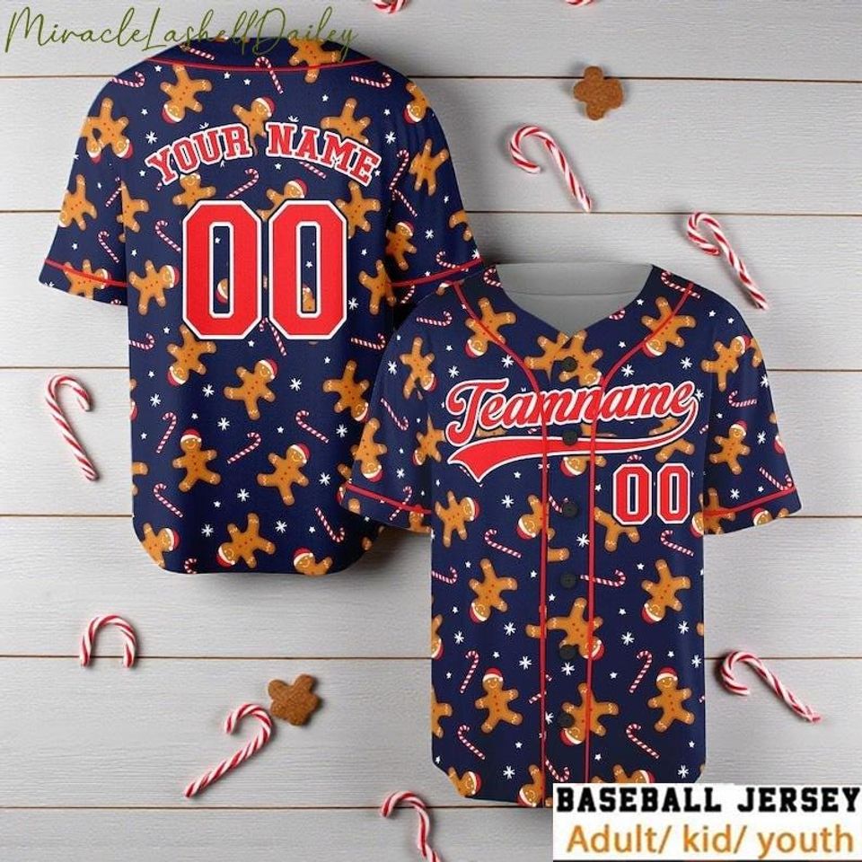 Custom Gingerbread Baseball Jersey, Funny Christmas Team Shirt