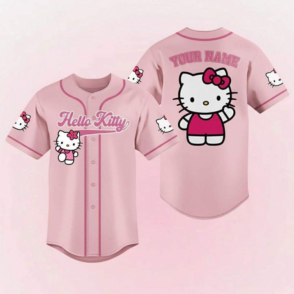 Personalized Hello Kitty Baseball Jersey, Cute Cat Jersey Shirt, Kitty Baseball Jersey, Gift for Baseball Fan
