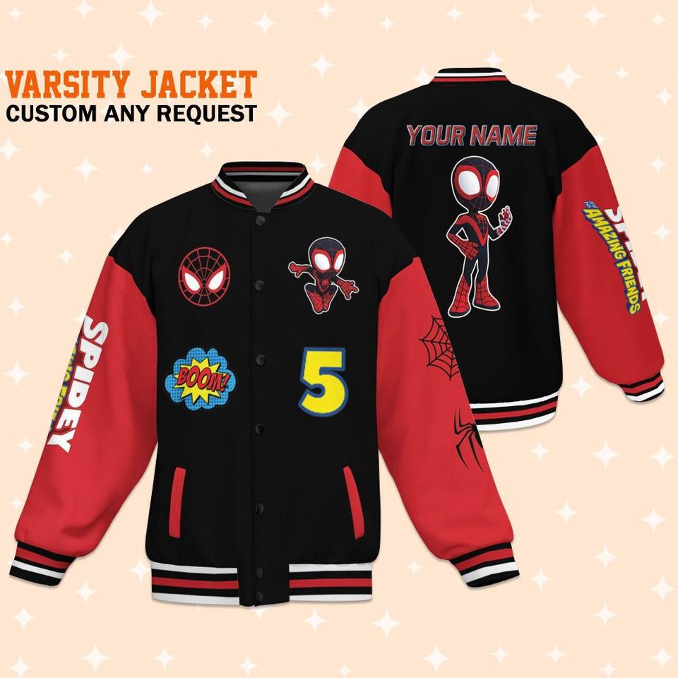 Custom Varsity Jacket Spidey And His Amazing Friends Black Color