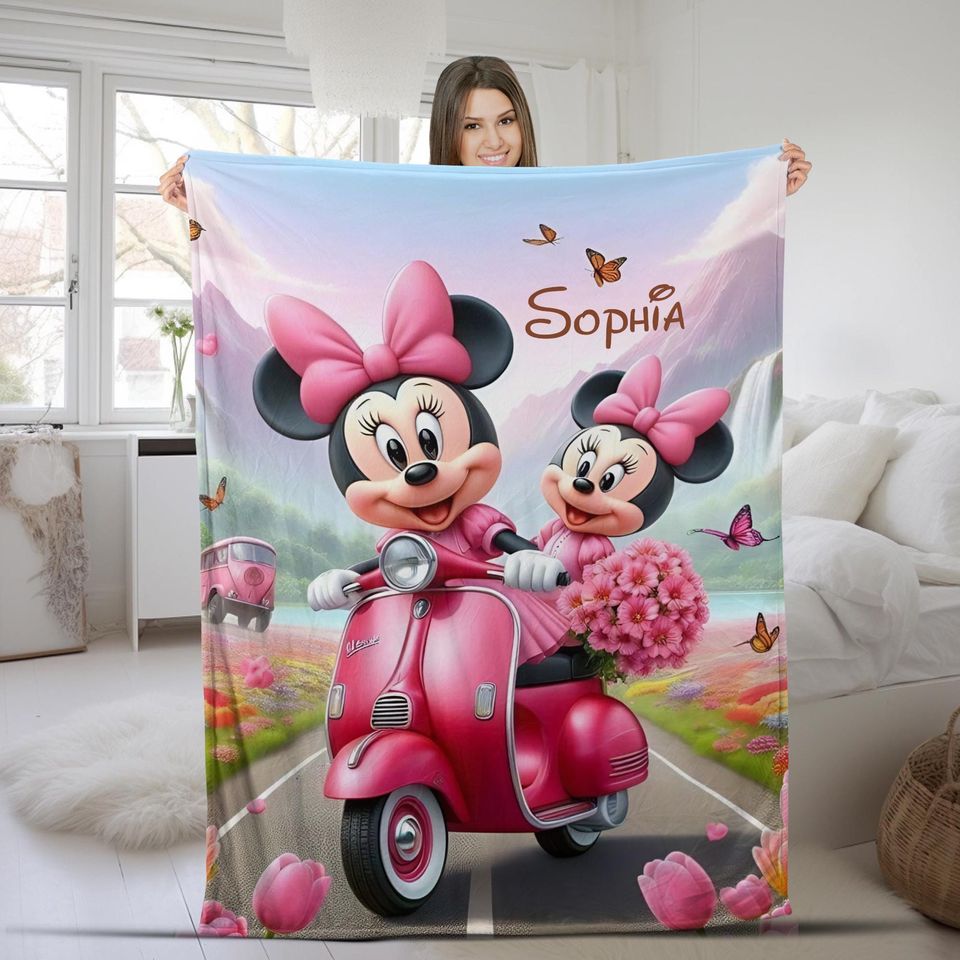 Personalized Cute Minnie Mouse Blanket, Magic Kingdom Fleece Blanket