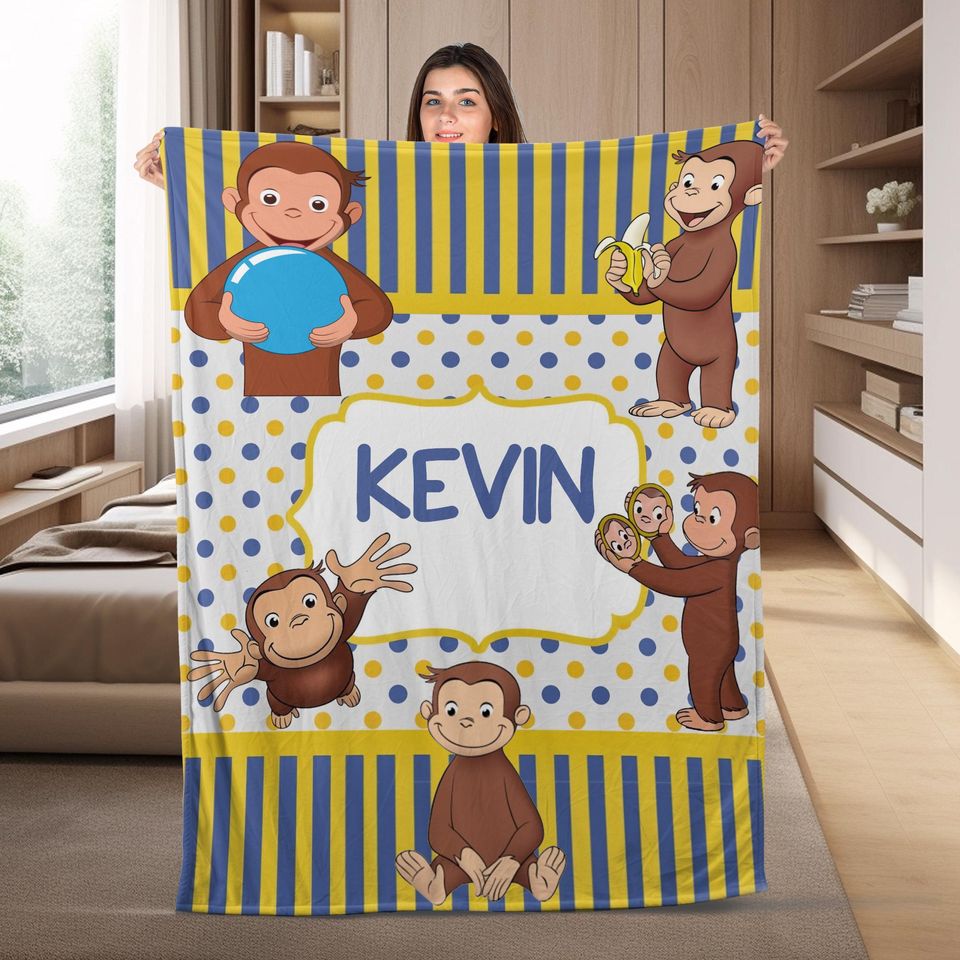 Personalized Curious George Blanket, Curious George Fleece Blanket