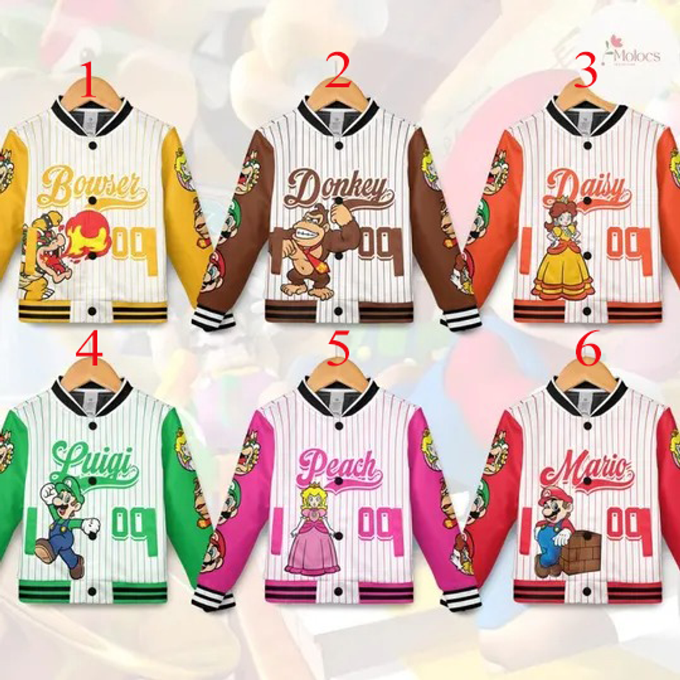 Personalized Super Mario Baseball Jacket, Video Game Mario Luigi Princess Peach