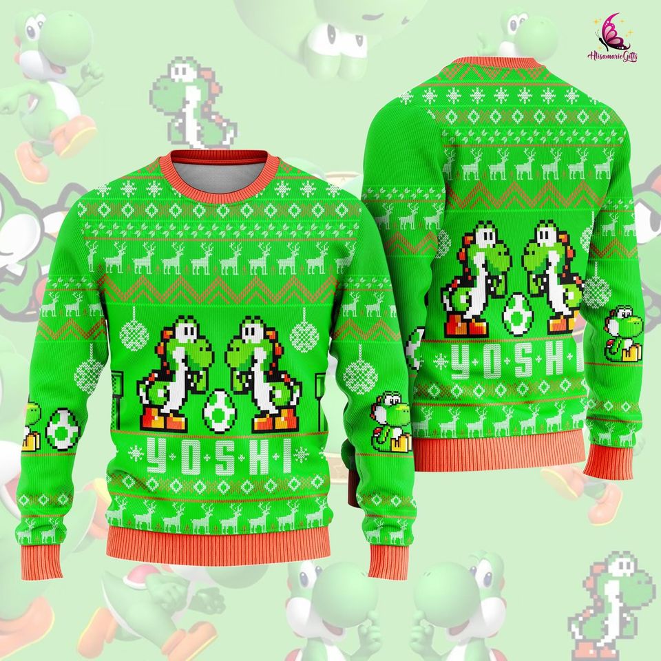 Super Mario Yoshi Ugly Sweater, Bowser Mario Bros Xmas Sweatshirt