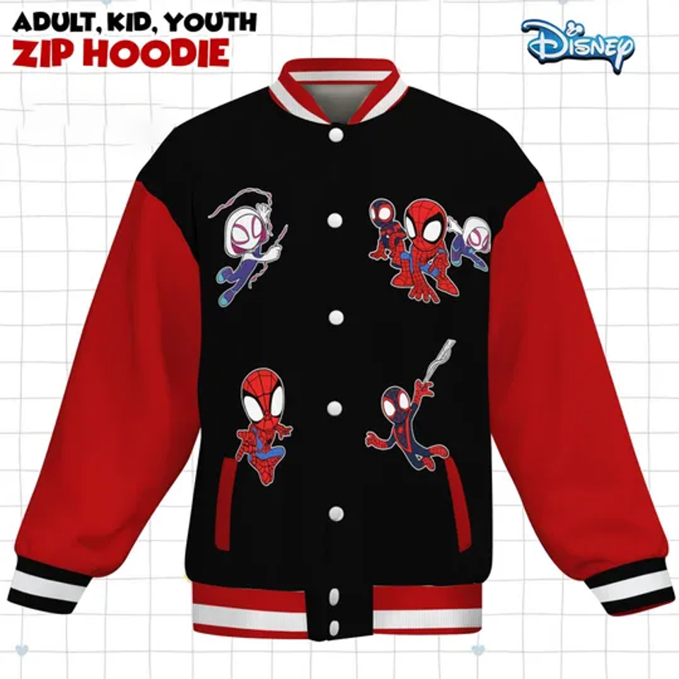 Spidey And His Amazing Friends Varsity Jacket, Spiderman Baseball Jacket