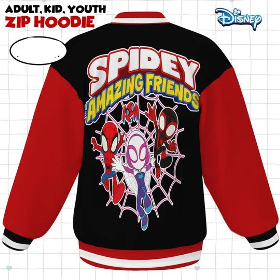 Spidey And His Amazing Friends Varsity Jacket, Spiderman Baseball Jacket