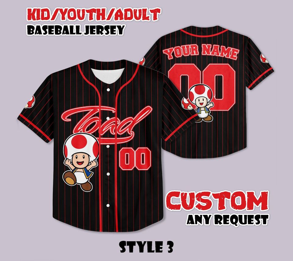 Custom Toad Mushroom Kingdom Super Mario Baseball Jersey, Super Mario Shirt, Personalized Toad Mushroom Jersey, Toad Mushroom Fan Gifts