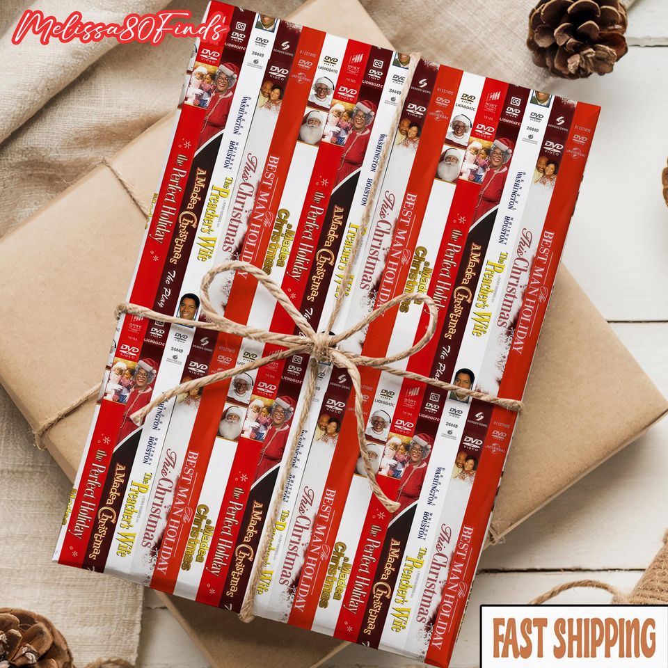 Retro Black Christmas Movie VHS Wrapping Paper