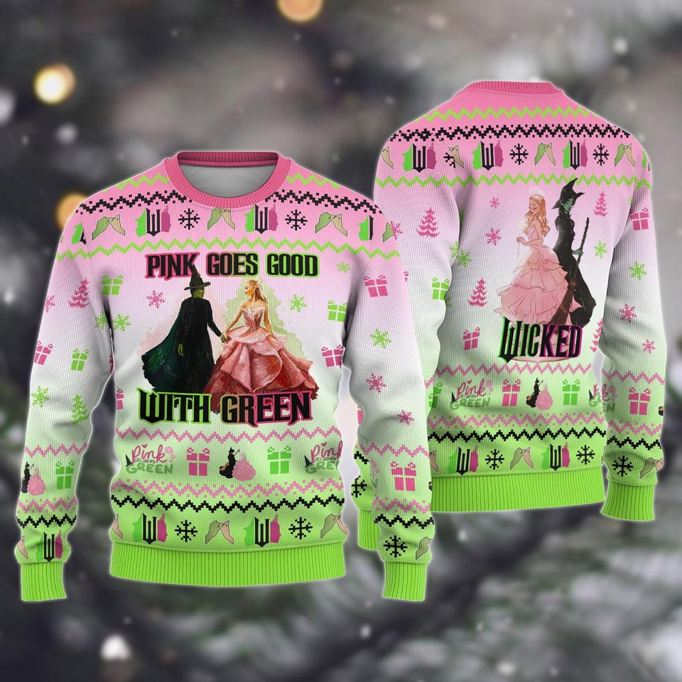 Wicked Elphaba and Glinda Ugly Christmas Sweater