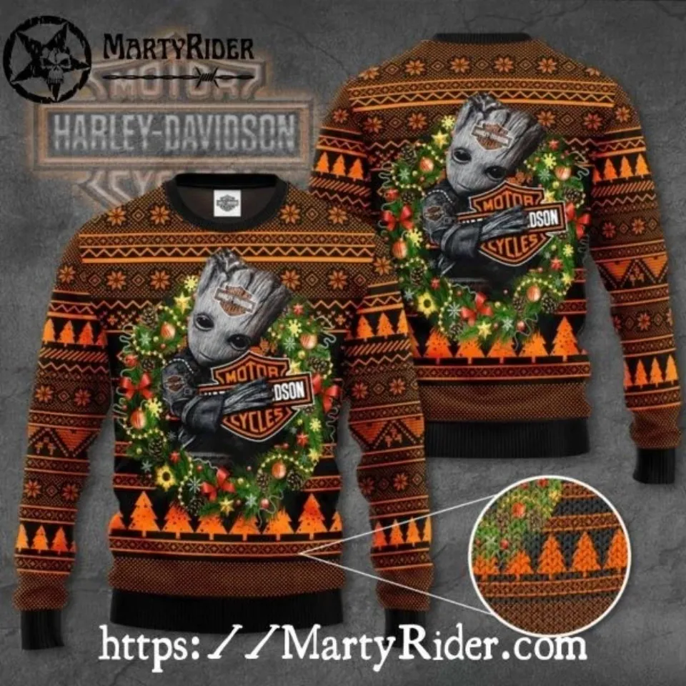 Haarleyy Davidson Groot Christmas Ugly Sweater Motorcycles Fan