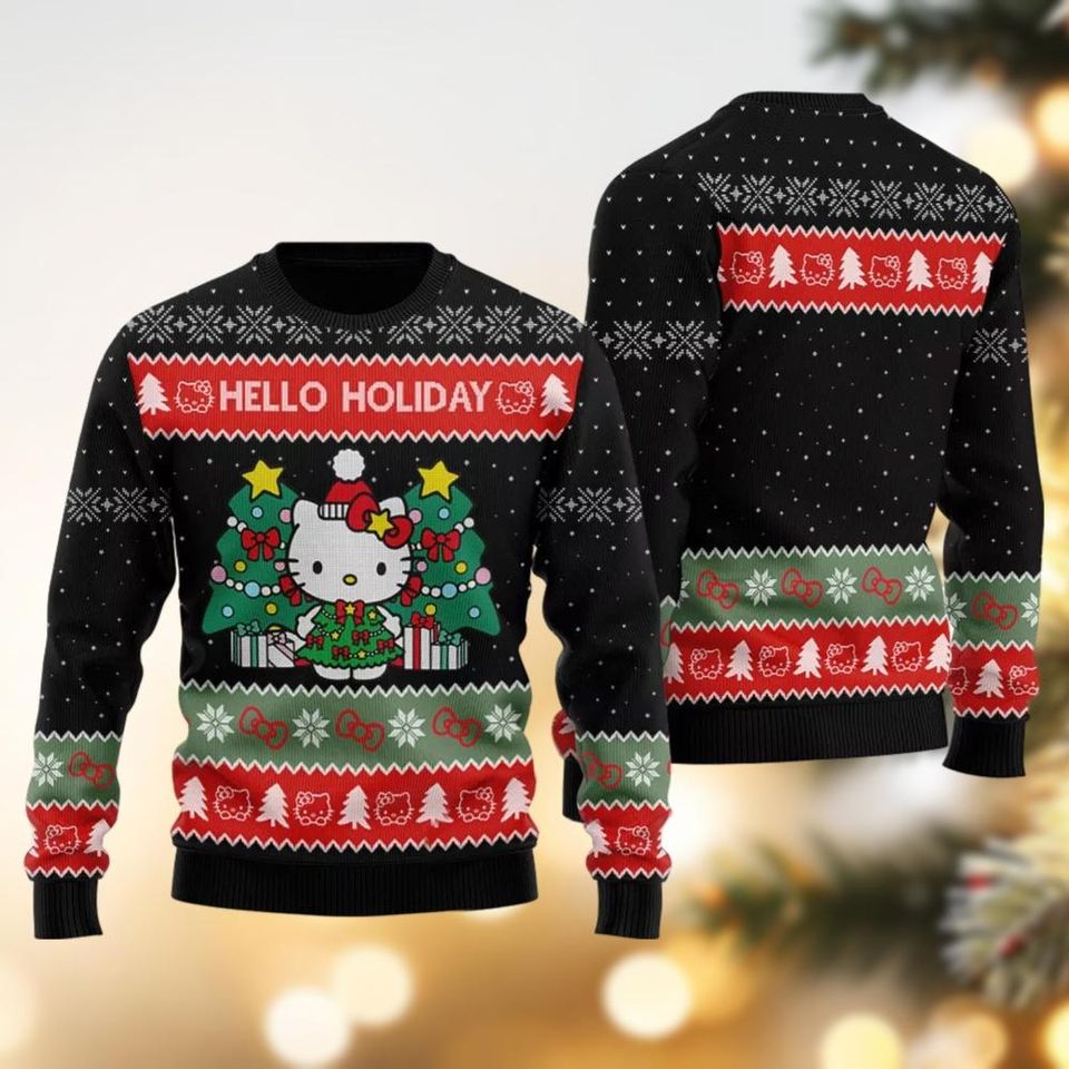Hello Kitty Christmas Tree Ugly Sweater, Hello Holiday Sweater