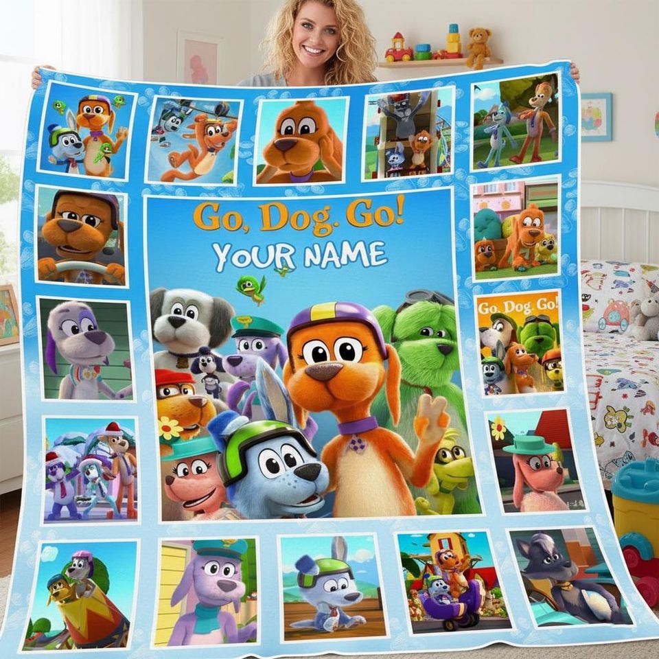 Go Dog Go Blanket, Custom Name Fleece Throw, Kids Bedding