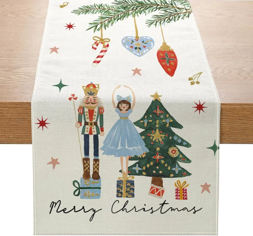 Christmas Nutcracker Table Runner Gift Box Merry Christmas