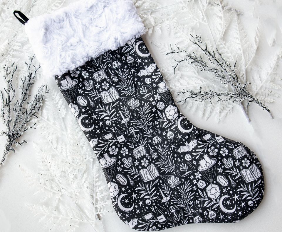 Witchy Christmas Stocking, Spooky Goth Christmas Stocking, Creepmas Decor