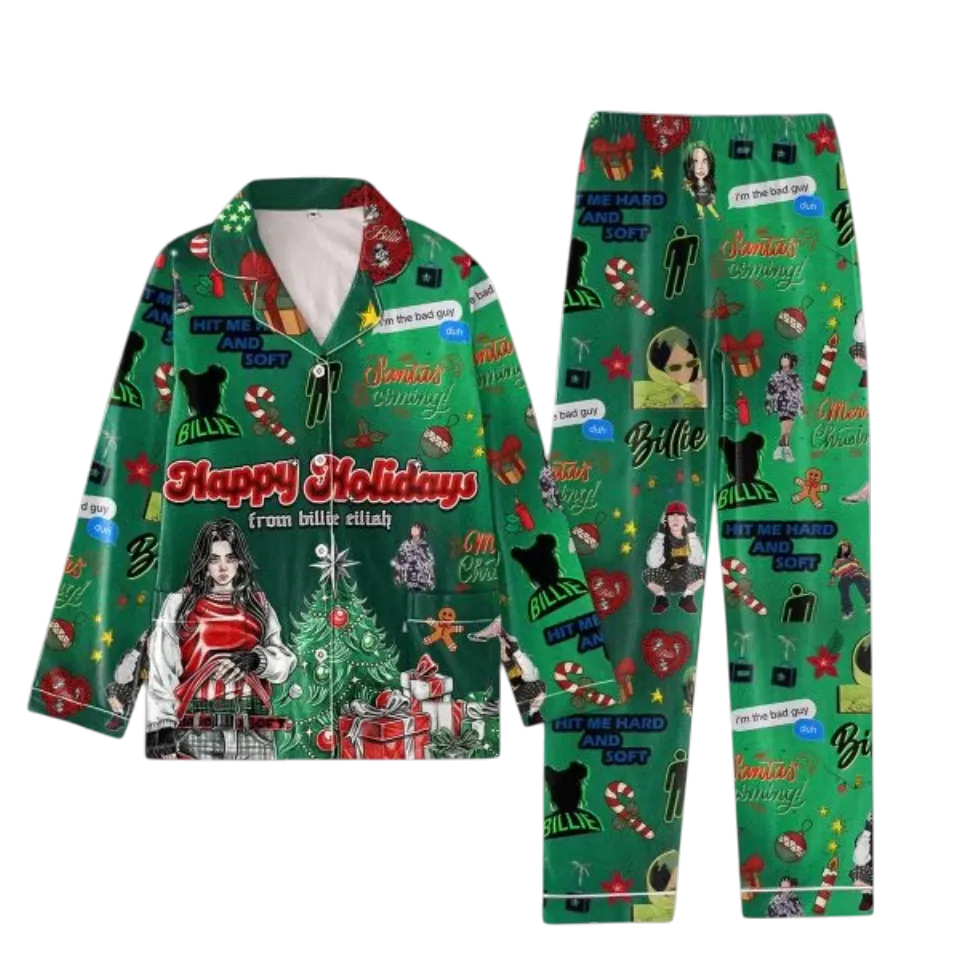 Billie Eilish Happy Holidays Christmas Pajamas Set