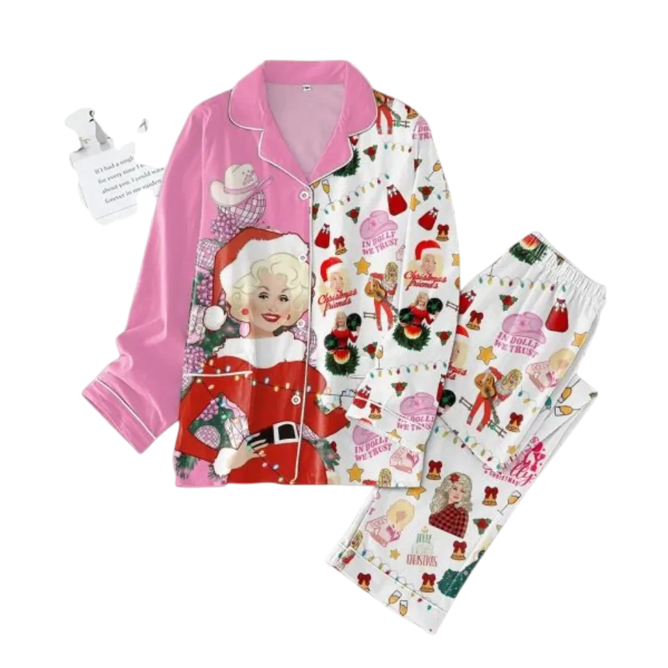 Dolly Parton In Dolly We Trust Christmas Friends Pajamas Set