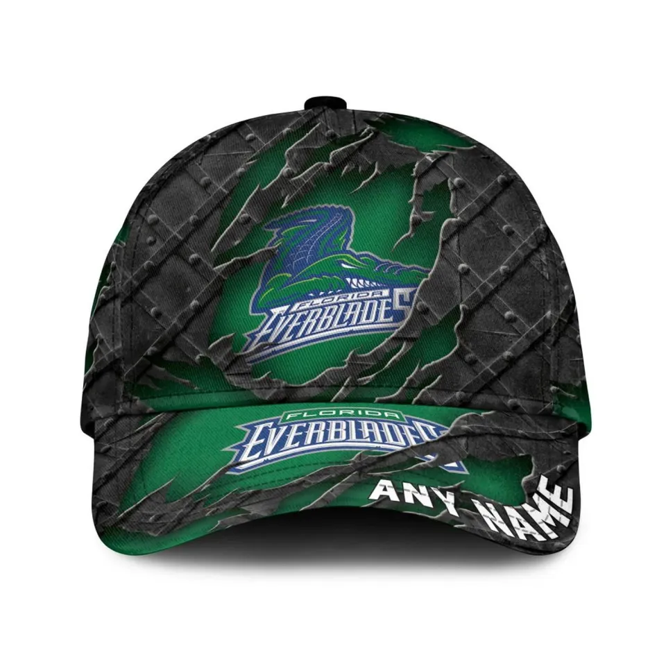 Florida Everblades Personalized Name Black Metal Design Classic Cap