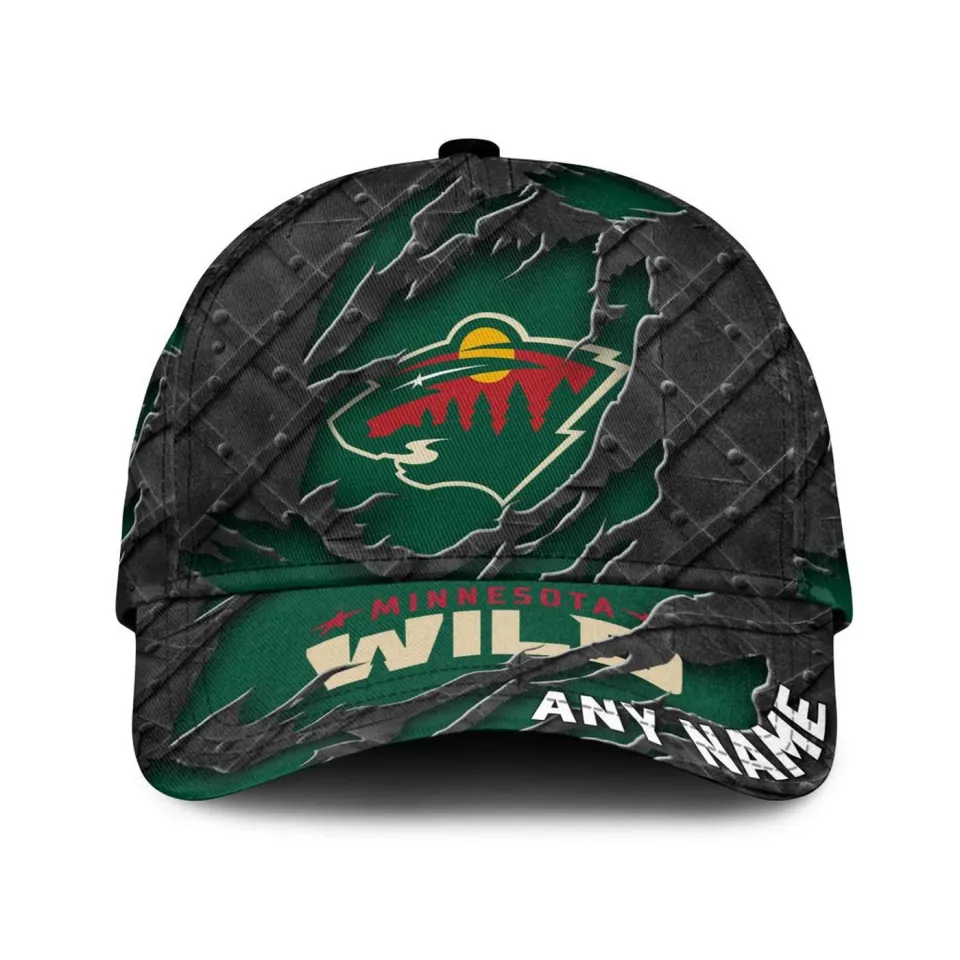 Minnesota Wild Personalized Name Black Metal Design Classic Cap