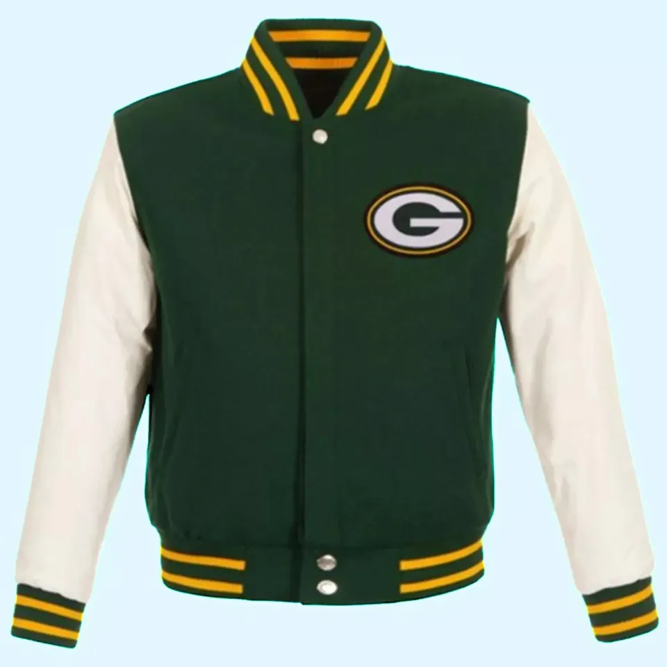 Men's Green Bay Packers Leather Sleeve Baseball Jacket