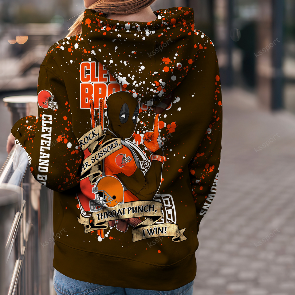 Custom football Cleveland Browns Hoodie Leggings Rock Paper Scissors Throat Punch I Win Hoodie