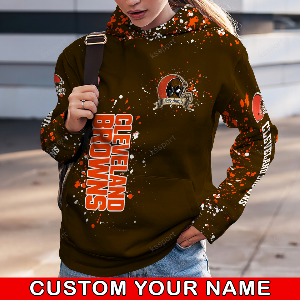 Custom football Cleveland Browns Hoodie Leggings Rock Paper Scissors Throat Punch I Win Hoodie