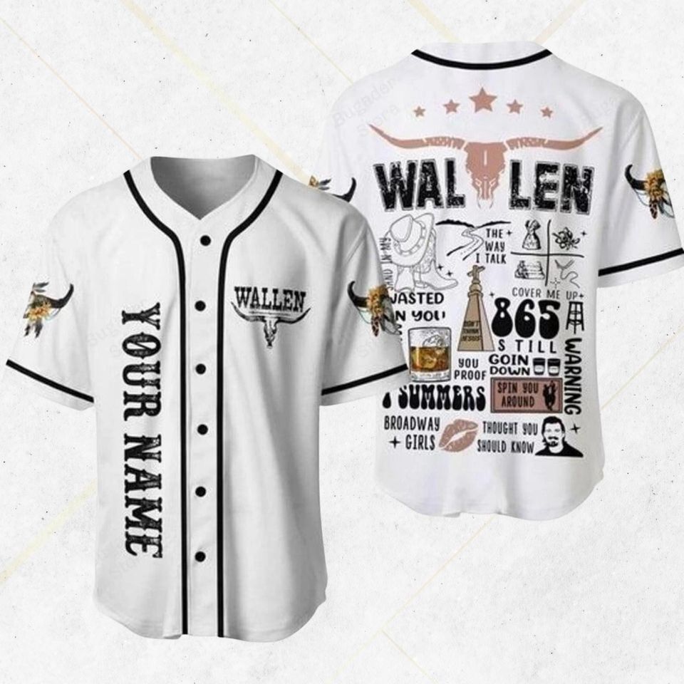 Custom Wallen Inspired Baseball Jersey, White Button Up Country Music Shirt