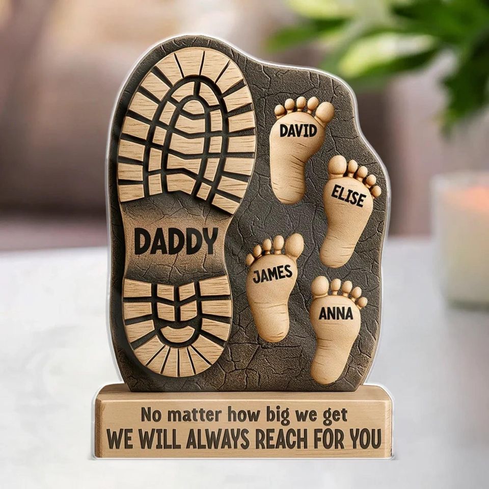 Discover Personalized Daddy Footprint Acrylic Plaque - Custom Kids Names Gift for Dad, Fathers Day Keepsake