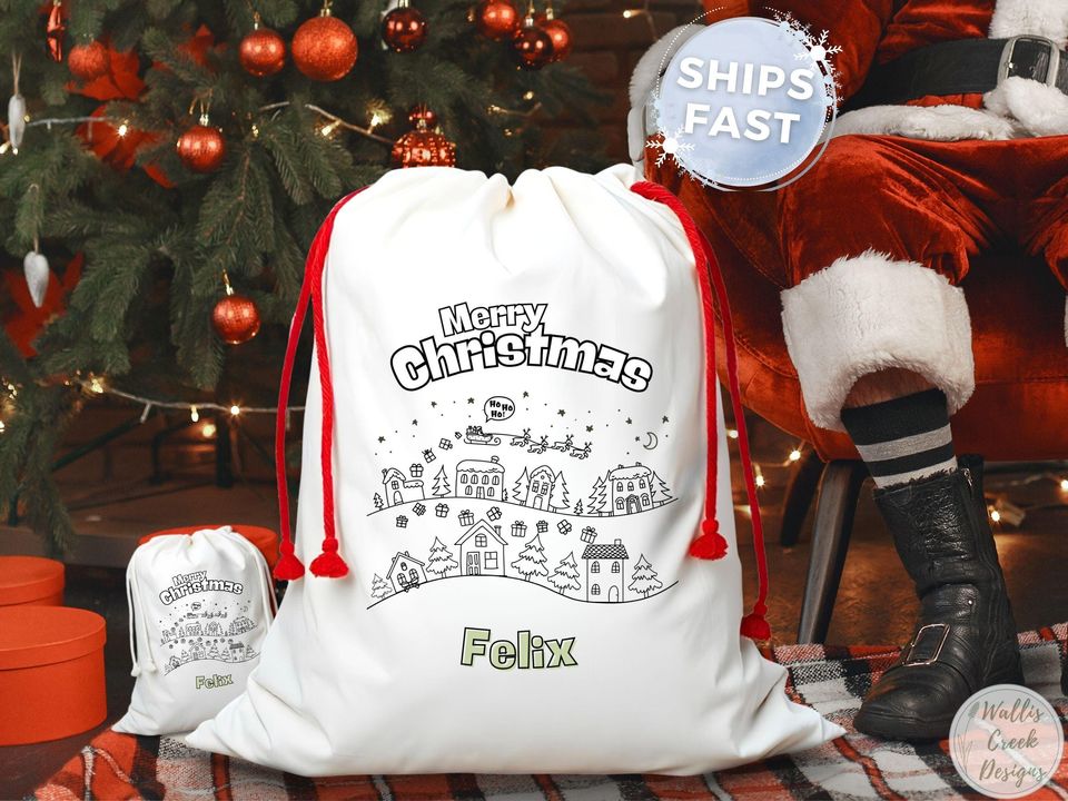 Personalized Cartoon Santa Sack, Custom Christmas Gift Bag