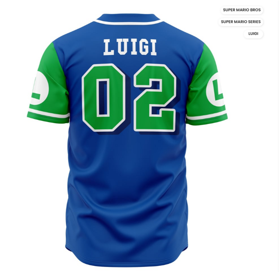 Super Mario Baseball Jersey, Luigi Super Mario Bros Baseball Jersey