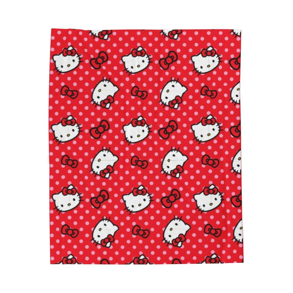 Hello Kitty Fleece Blanket with Red Polka Dots and Cat Face Pattern