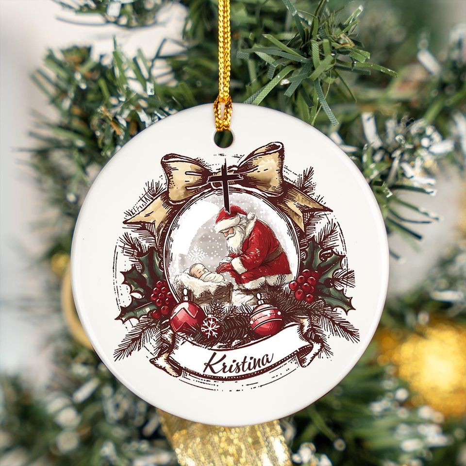 Personalized Santa Christmas Ceramic Ornament, Holiday Keepsake