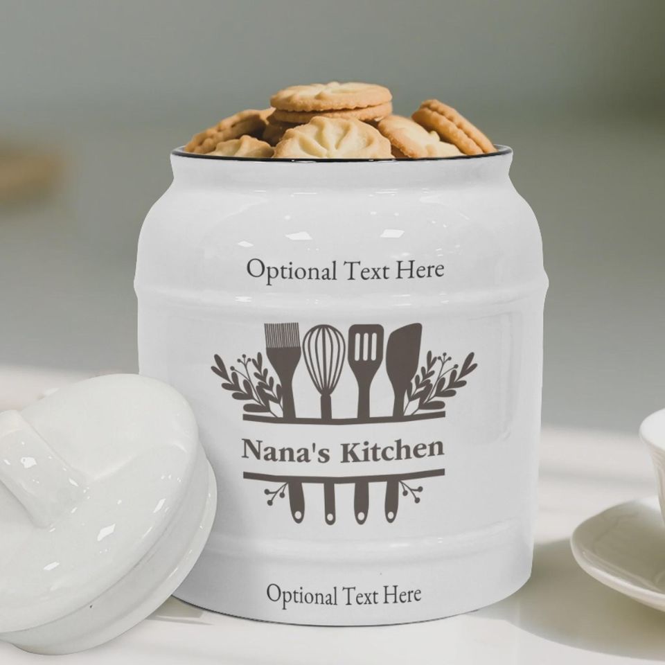 Custom Kitchen Utensil Monogram Cookie Jar, Personalized Cooking Gift, Monogrammed Kitchen Decor