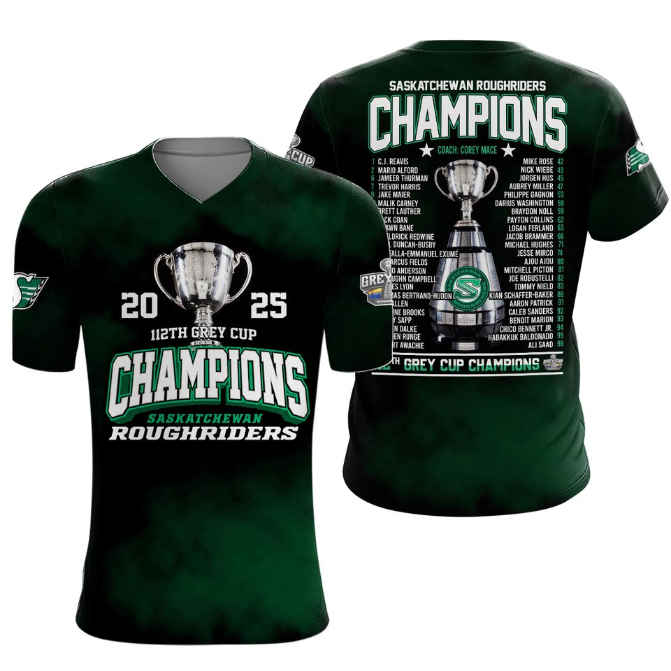 Saskatchewan Roughriders 2025 Grey Cup Champions 3D T-Shirt