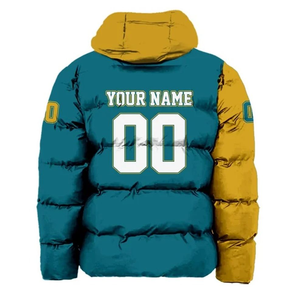 Jacksonville Jaguars Custom Name and Number Hooded Puffer Jacket, Football Team Jacket, Winter Gift