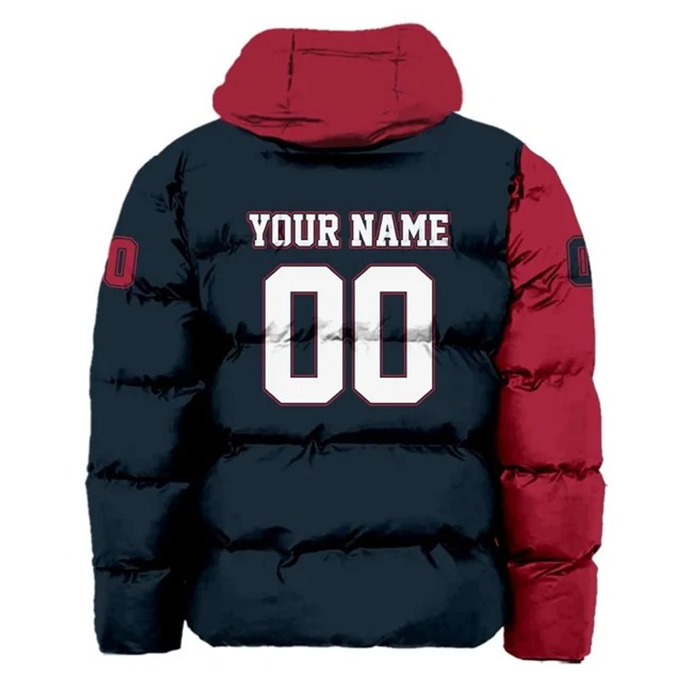 Houston Texans Custom Name and Number Hooded Puffer Jacket, Football Team Jacket, Winter Gift