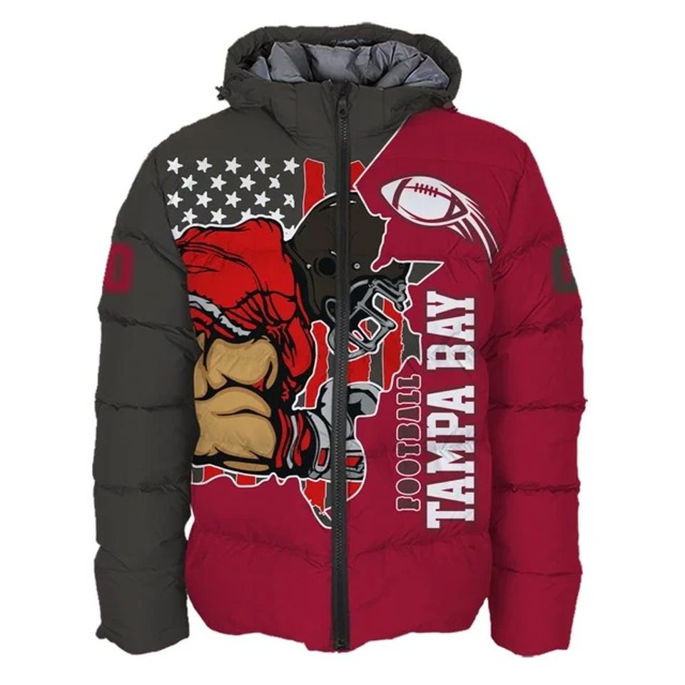 Tampa Bay Buccaneers Custom Name and Number Hooded Puffer Jacket, Football Team Jacket, Winter Gift