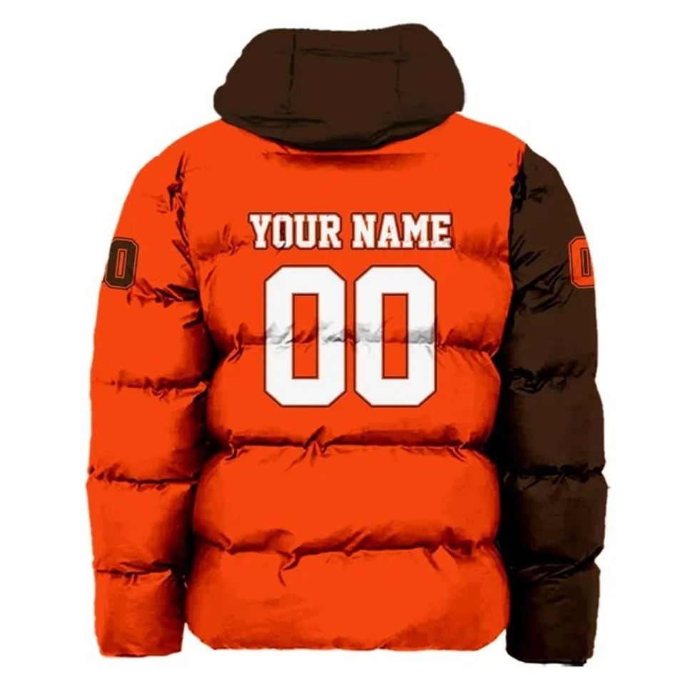 Cleveland Browns Custom Name and Number Hooded Puffer Jacket, Football Team Jacket, Winter Gift