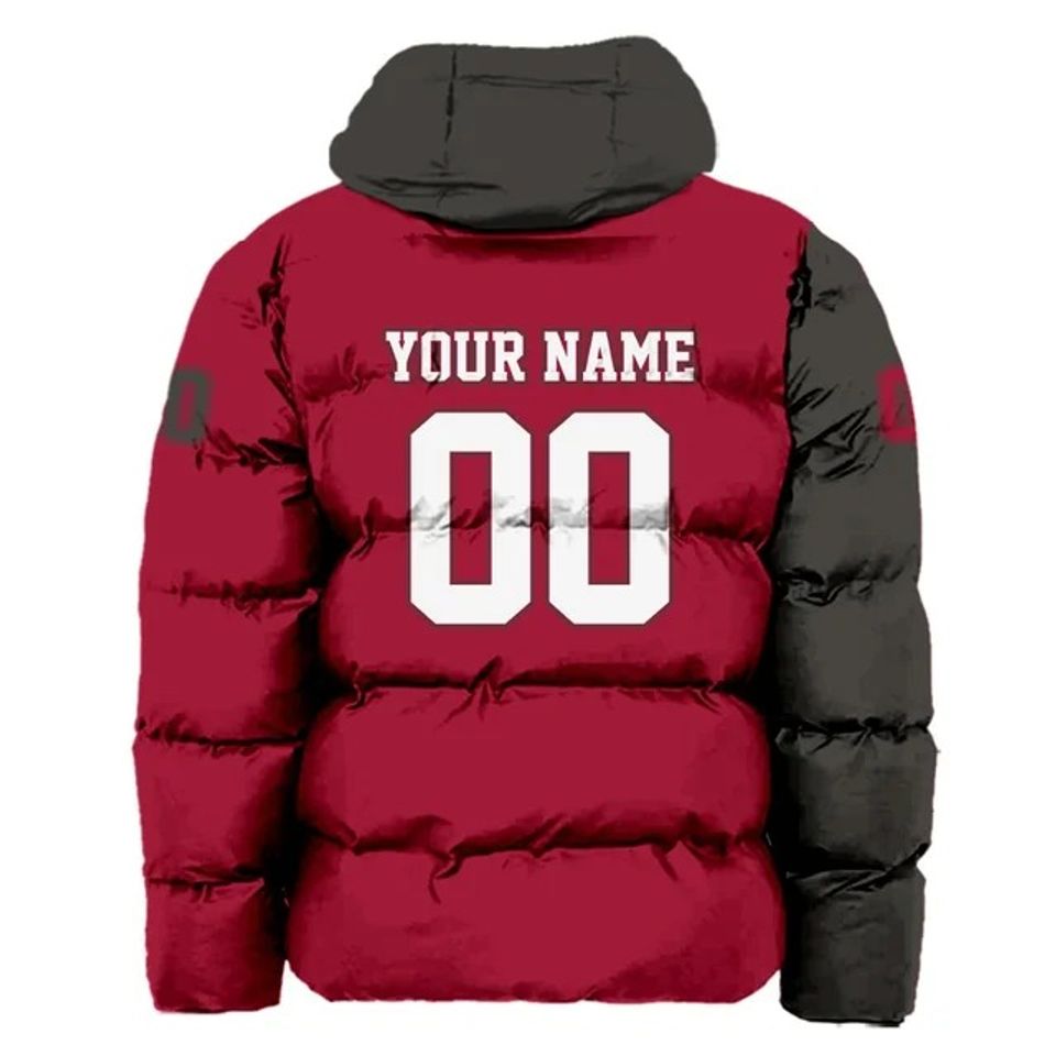Tampa Bay Buccaneers Custom Name and Number Hooded Puffer Jacket, Football Team Jacket, Winter Gift
