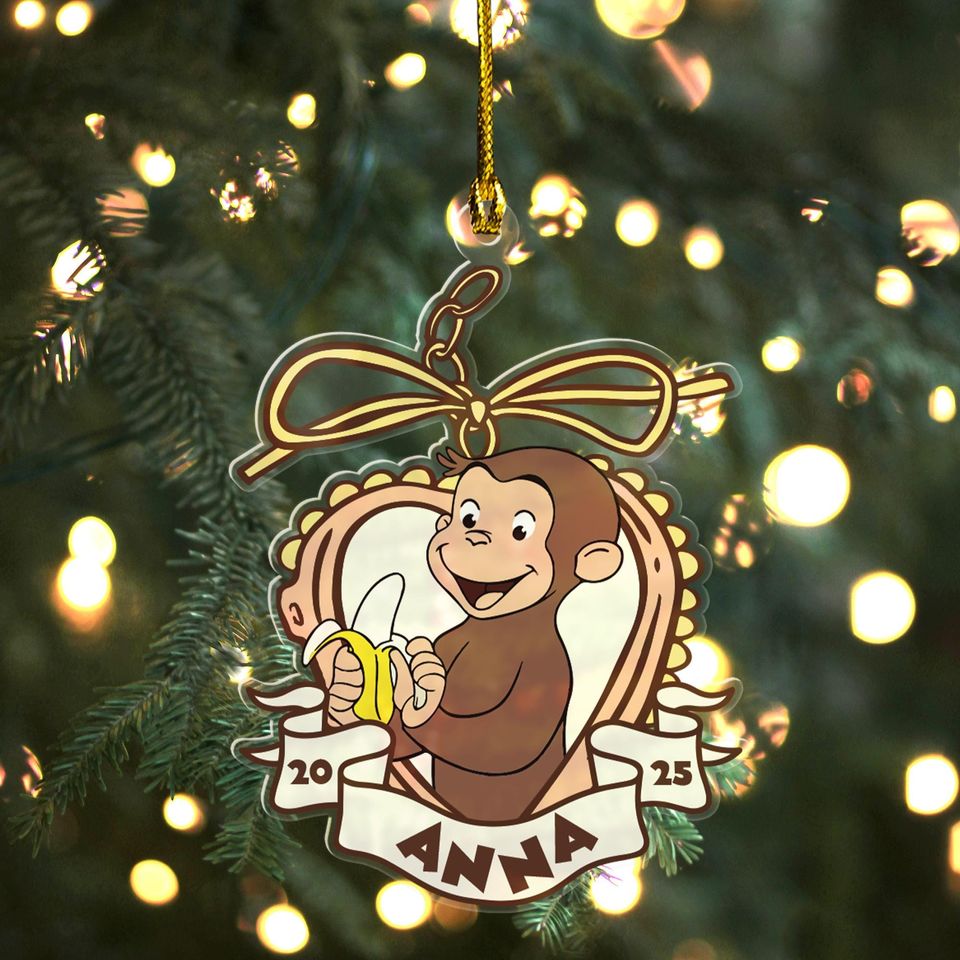 Custom Curious George Acrylic Ornament, Custom Name and Year, Customized Curious George