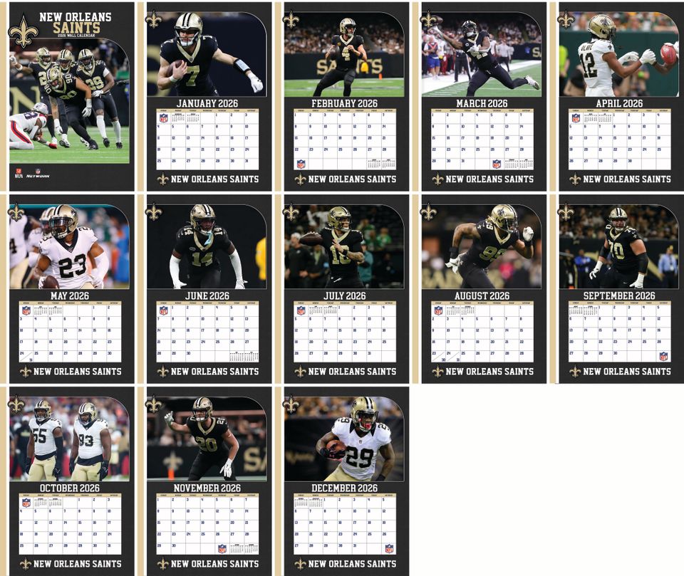 football New Orleans Saints 2026 Wall Calendar
