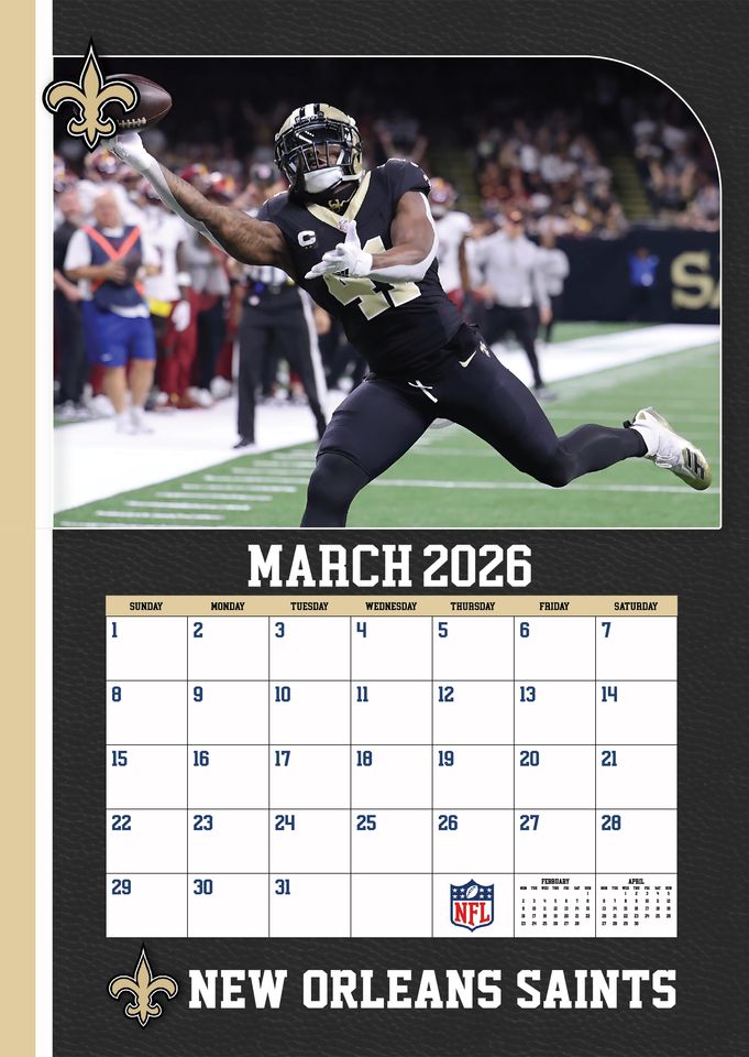 football New Orleans Saints 2026 Wall Calendar