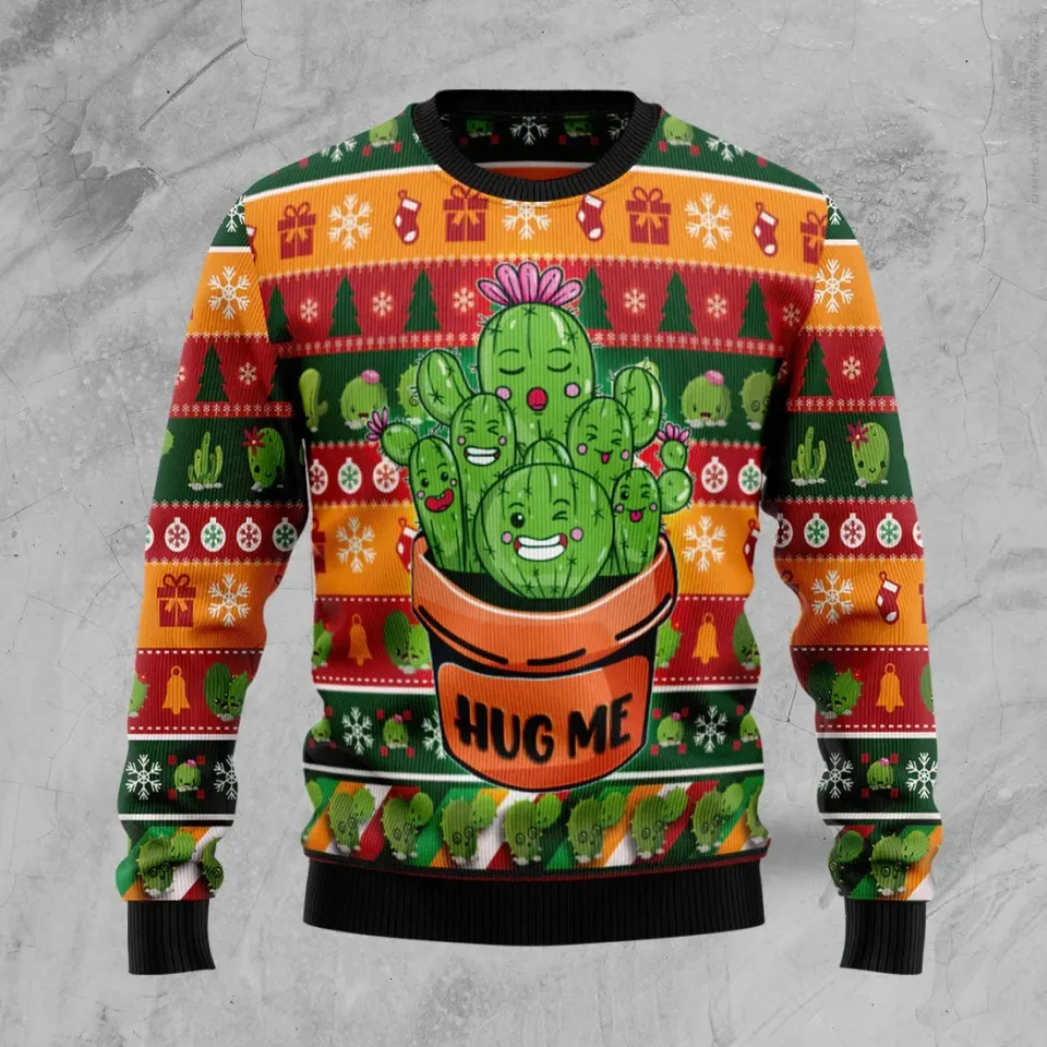 Cactus Hug Me Ugly Christmas Sweater - 3D Print Ugly Sweatshirt